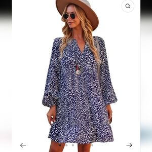 Doublju A Line Long Sleeves Dark Navy Leopard Print NWT Sz M